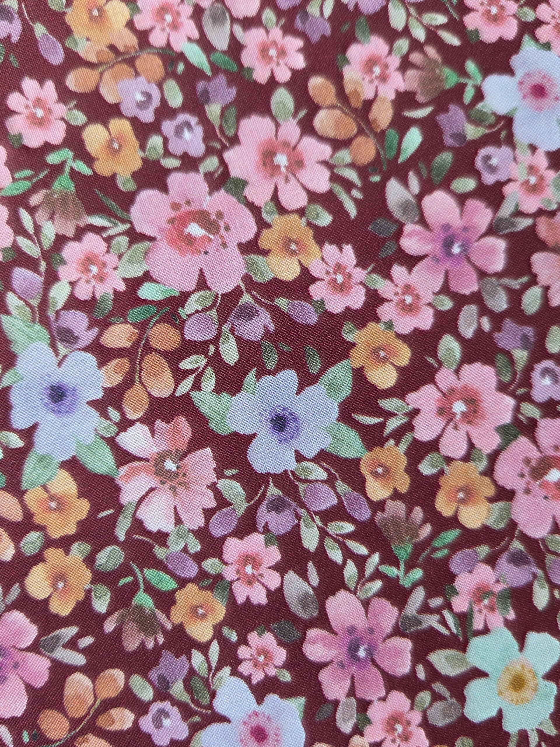 Poplin katoen |Digitale bloemen| Bordeaux | - Afbeelding 2